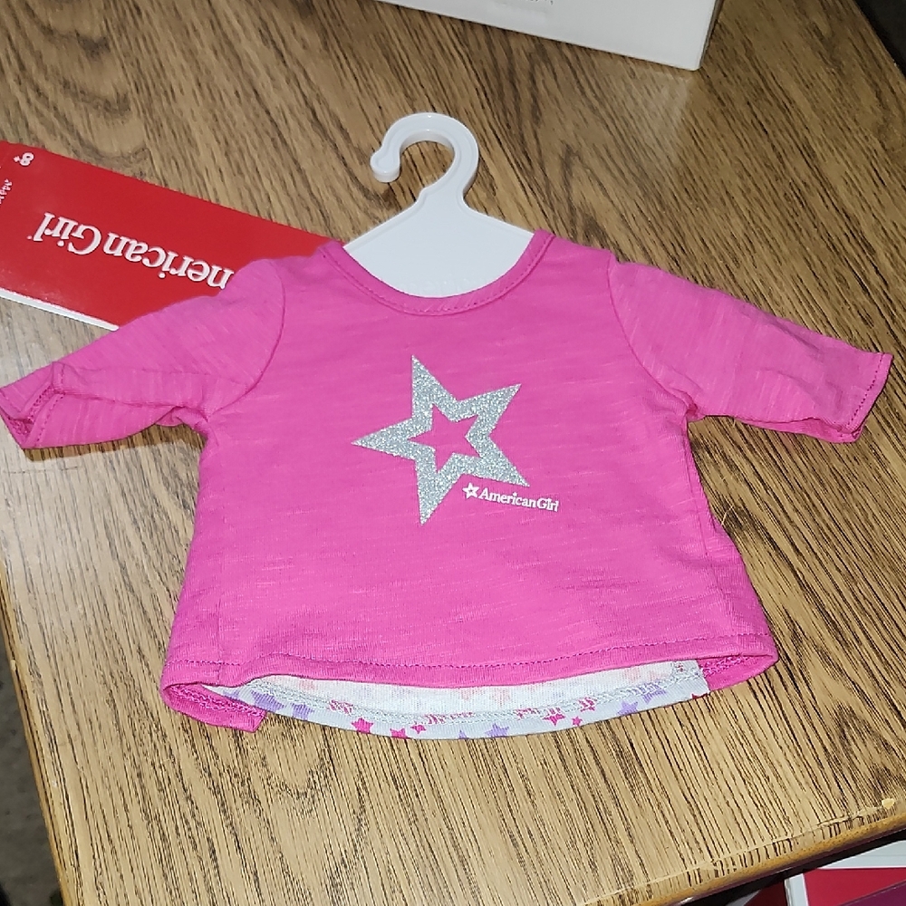 American Girl Fuchsia Sparkly Silver Star Long Sleeve Tee 18" dolls NEW! - Picture 1 of 4